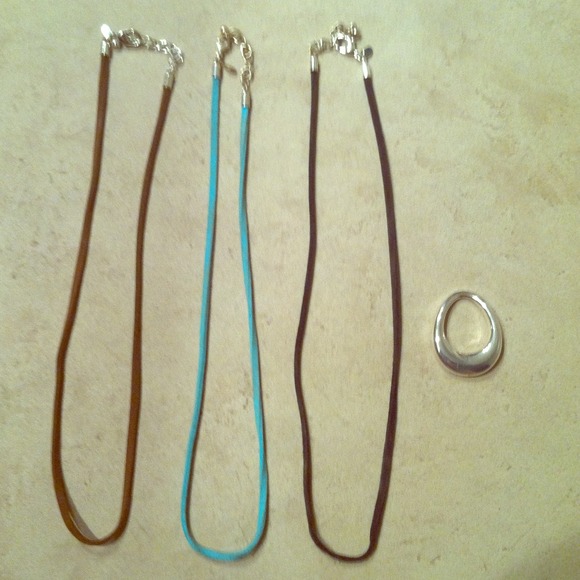 Silver pendant with three suede cords! Reserved