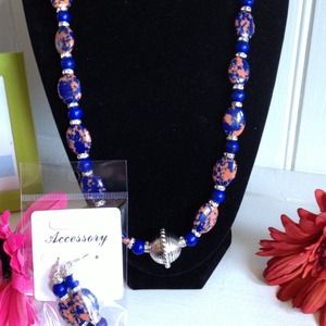 Blue and Orange Necklace & Earring Set
