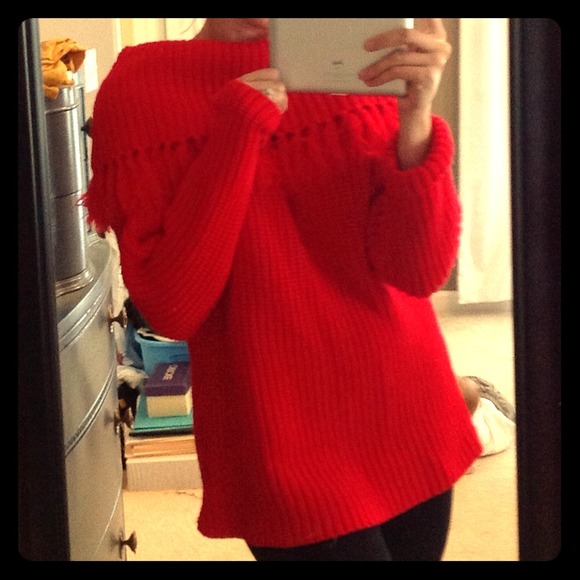 SOLD...Vintage Red Fringe BIG comfy sweater