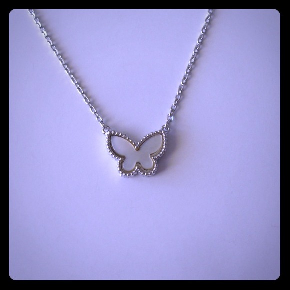 mother of pearl butterfly necklace + earring set