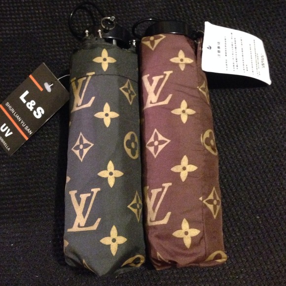 LV umbrellas. Hunter green and brown.