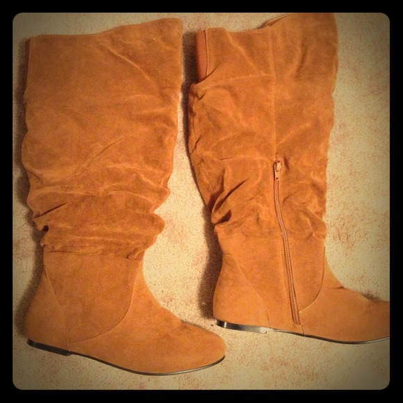 Boots - Tan Suede Wide Calf Boots