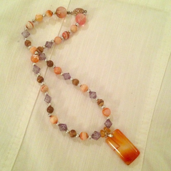 Beaded coral pendant necklace