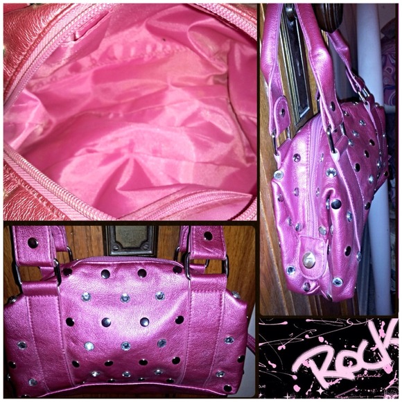 $SOLD $Hot pink rocker studded handbag - Picture 3 of 3