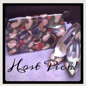 J Renee heals and matching clutch purse!