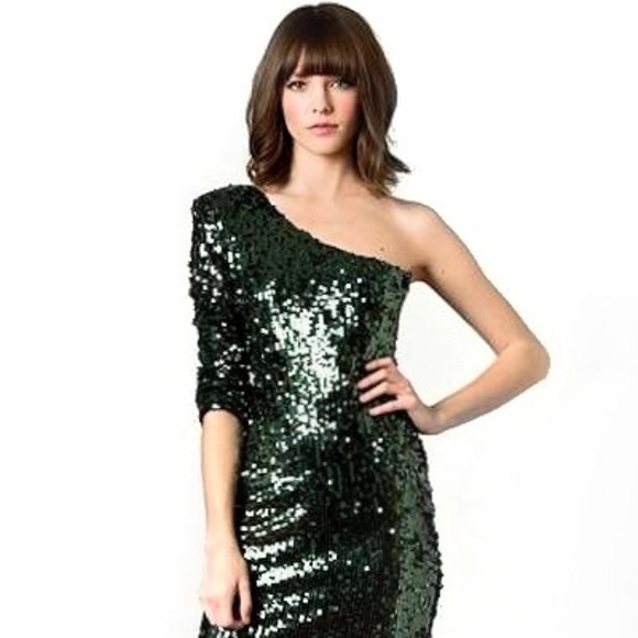 Green Sequence One Shoulder Dress!