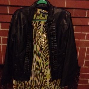 Great find!! Ruffled front leatherette jacket
