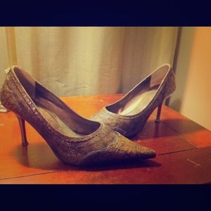 Brown Faux Snakeskin Pumps