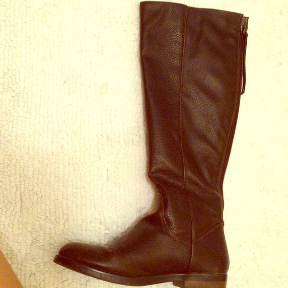 Brown leather knee high boots