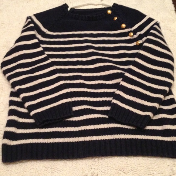 Navy blue and white striped sweater