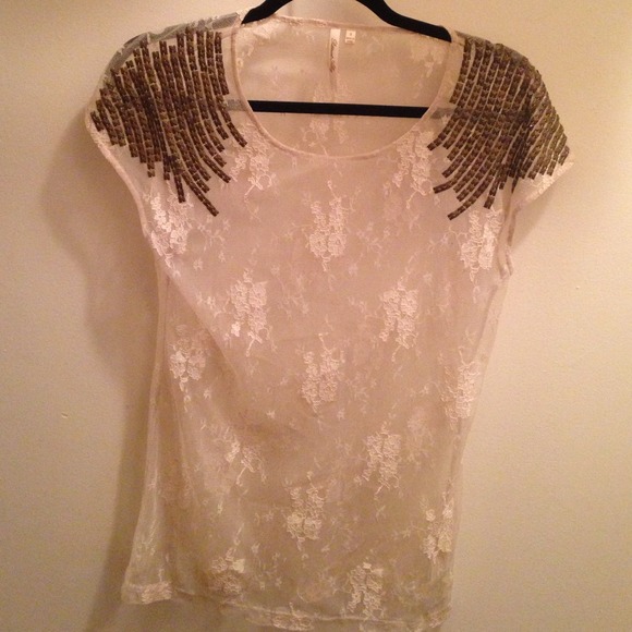 Size Small Lace Top with Studded Shoulder Detail