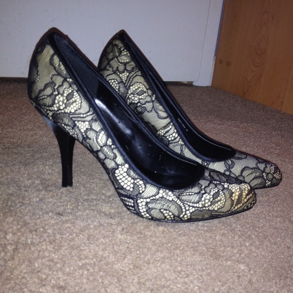 Black and Nude Lace Stilettos