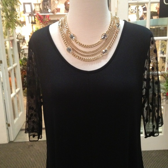 Net black cocktail dress with sheer lace sleeves - Picture 1 of 4