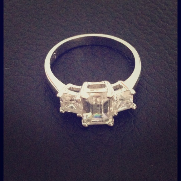 CZ faux diamond three stone ring