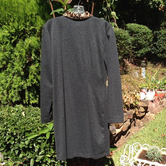 💥HOST PICK💥 Grey Coat Dress with Leopard trim - Picture 2 of 2