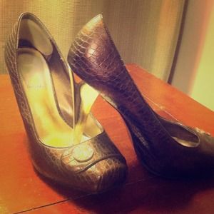 Brown Faux Snakeskin Pumps