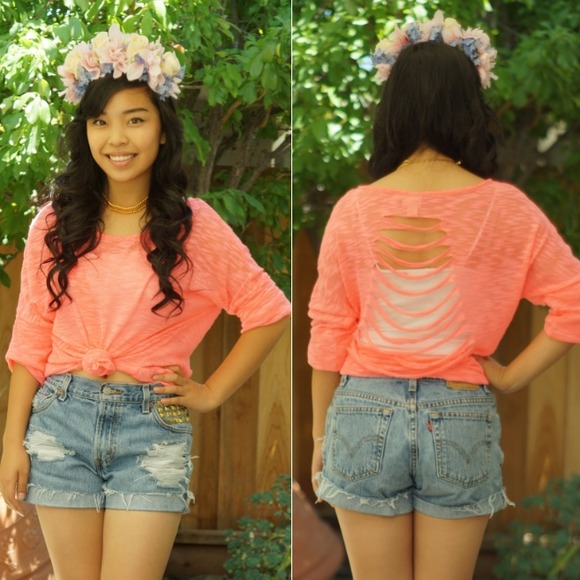 ❎SOLD❎Neon Knit Cutout Sweater