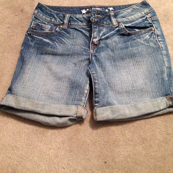 Denim mid shorts
