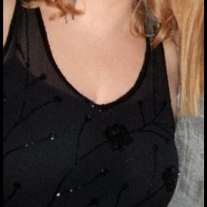 Sheer razorback top w/sequined detail - gorgeous!
