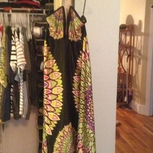 Vibrant black sun dress! Peacock colors!