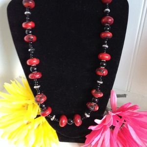Red and Black chunky beaded necklace