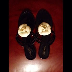 Chanel Crème Camellia Flip Flop Thong Flat Sandals
