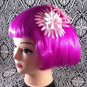 Pair of pink and silver hair flower clips