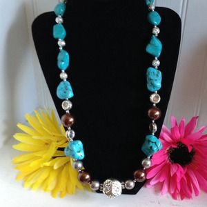 Chunky Turquoise and Brown Necklace
