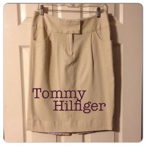 Khaki Structured Skirt w Pockets