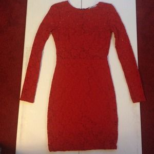 Adorable long sleeve red knee length dress