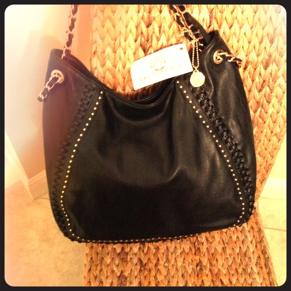 REDUCED Big Buddha black leather studded hobo