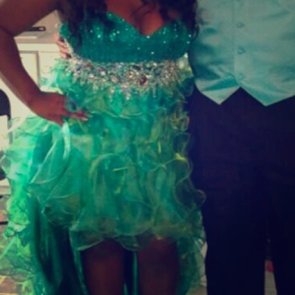 High low prom dress turquoise with sequence - Picture 1 of 3