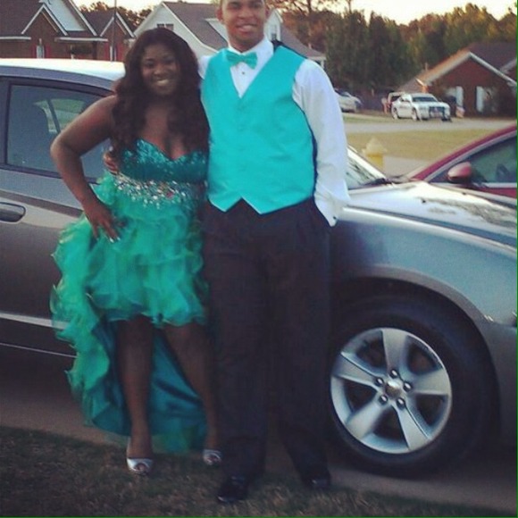 High low prom dress turquoise with sequence - Picture 2 of 3