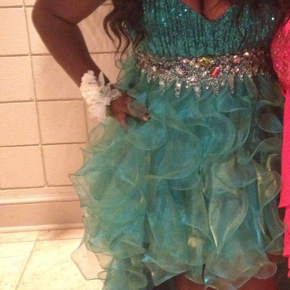 High low prom dress turquoise with sequence - Picture 3 of 3