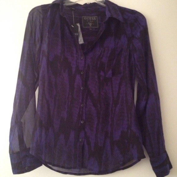 Sheer black and purple Guess Shirt - Picture 1 of 3