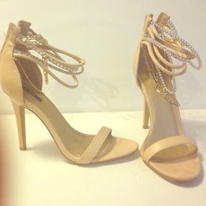 Nude stiletto faux leather sandal