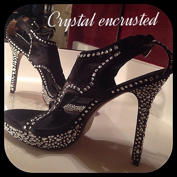 SOLD IN BUNDLE Bling black satin crystal heels - Picture 3 of 4