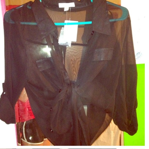 Black sheer button up - Picture 1 of 2