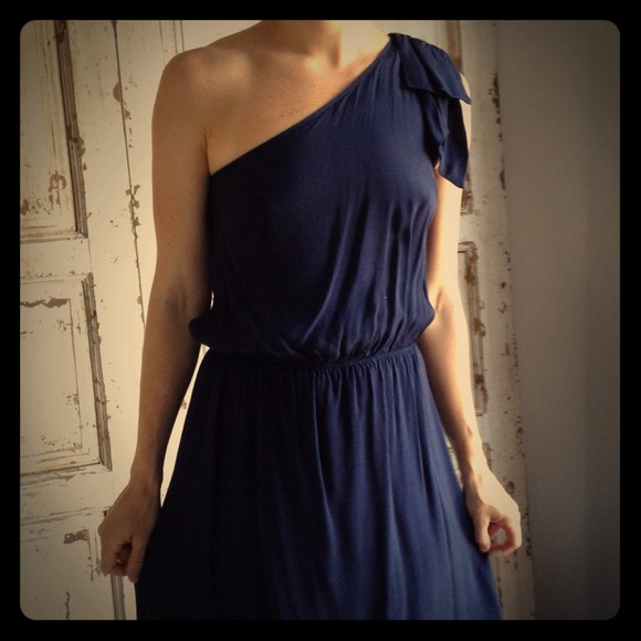Navy one shoulder party dress