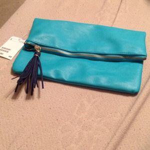 Turquoise H&M Clutch with Gold Chain