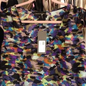 Modern camo print flounce shoulder silk top