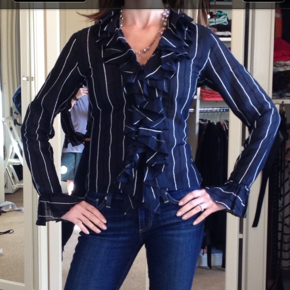 Black and white stripe French cotton blouse