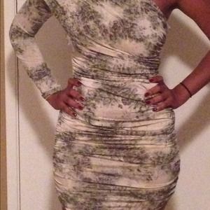 one shoulder party dress with ruched sides