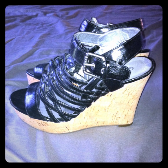 GUESS Strappy Black/Cork Wedge--PRICE LOWERED!!