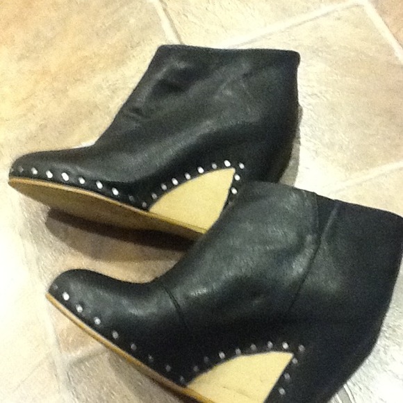 Leather Silver Studded Wedge Heels - Picture 3 of 4