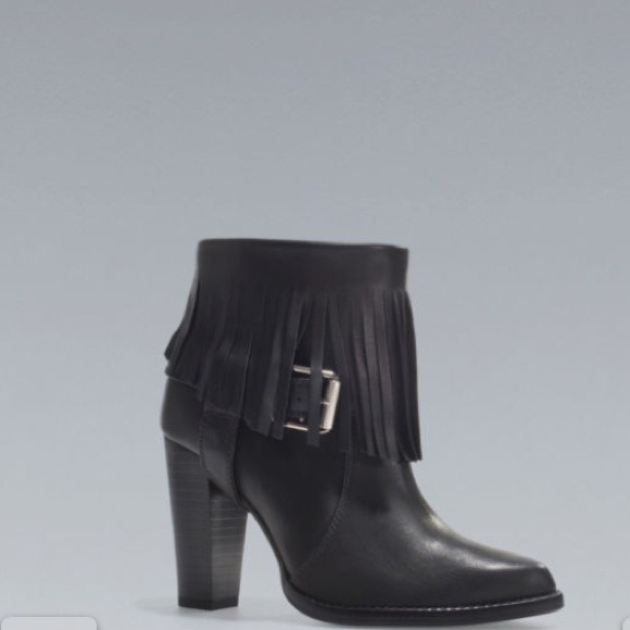 Zara Ankle Boots w/Fringe + Buckle.