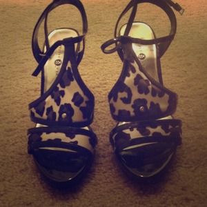 white & black leopard print heels