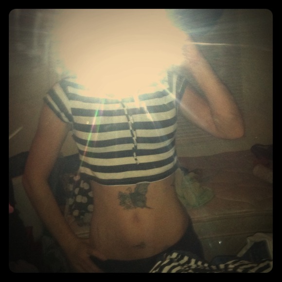 Black and white stripe crop top with hoody