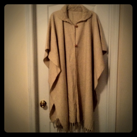 Jackets & Blazers - Cream wool long poncho