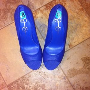 Blue peep toe wedges